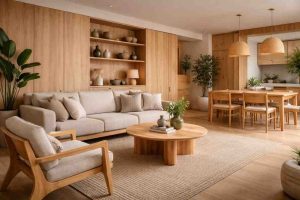 Wigwamply Natural plywood used in modern home interiors with wooden furniture, warm tones, and premium finish
