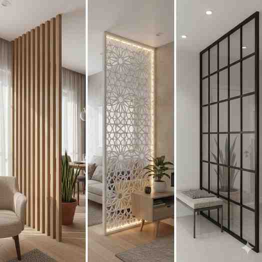 Modern living room with stylish wall partitions.