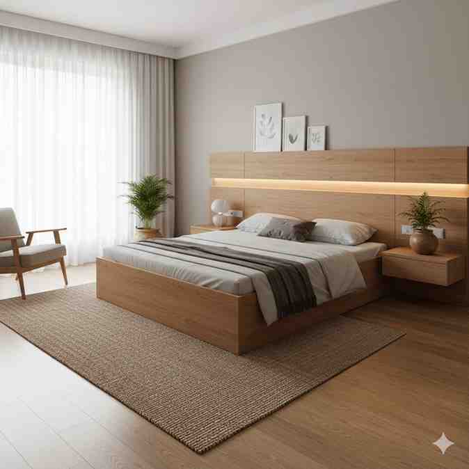 Stylish blockboard bed for modern bedrooms.