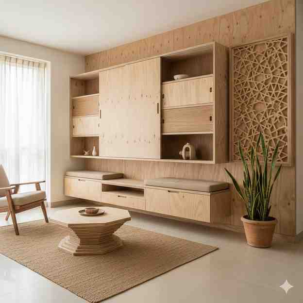 Creative plywood designs for furniture and home interiors, showcasing modern trends.
