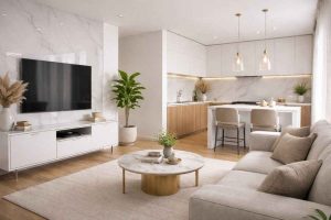 High gloss laminate surfaces reflecting light, ideal for modern furniture and interiors.